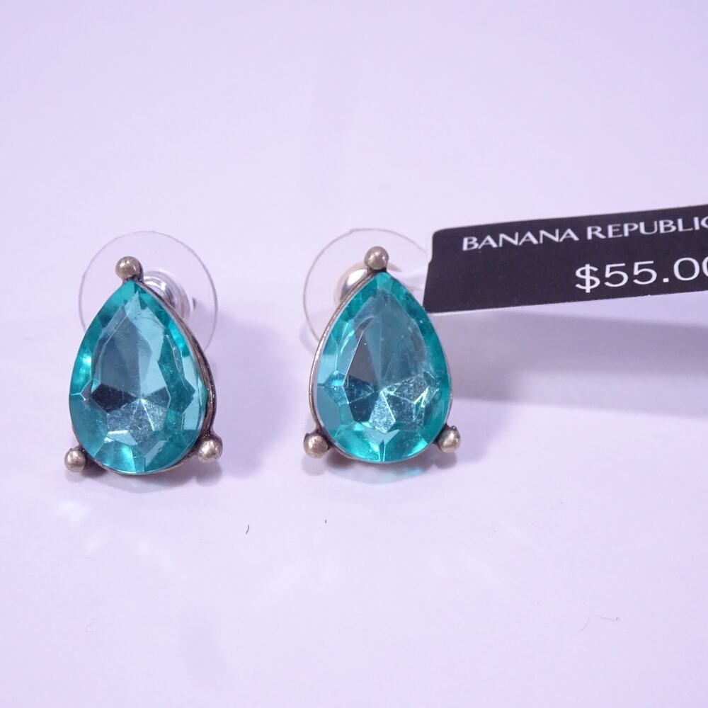 NWT Banana Republic Aqua Quartz Teardrop Stud Earrings NWT 55